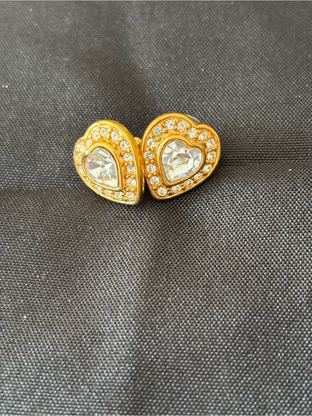 Monet Gold Tone Heart Crystal Stud Earrings